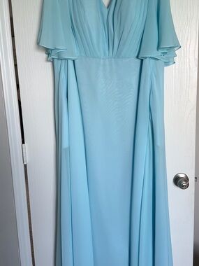 Chiffon Flutter-Sleeve Light Blue Gown